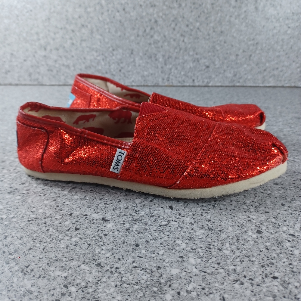 TOMS Red Sequin Slip On Shoes Women's 9